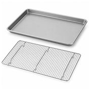 Glownary Half Size Sheet Pan and Cooling Rack Set, 18 Gauge Aluminum with Non-Stick Coating, 13 x 18 Inch, Stainless Steel Rack, Rectangle, Wire-Rimmed, Silver