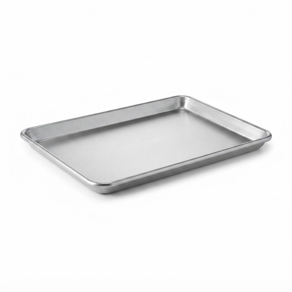 Glownary Half Size Aluminum Sheet Pan, 18 Gauge Wire Rim, Silver, 13 x 18 Inches, Stackable, Commercial Baking Pan