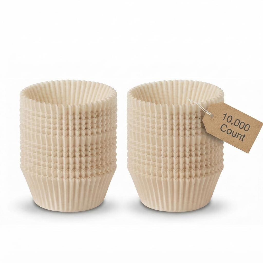 Glownary Brown Paper Fluted Jumbo Baking Cups, 2.25 x 1.875 Inch, 5 oz Capacity, Natural Brown Cupcake Cups, 10000 per Count