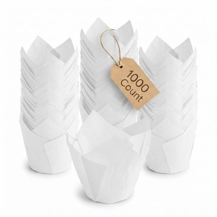 Glownary White Tulip Baking Cups, 2x3 Inch, Heavy Weight Paper, Grease-Proof, Oven Safe for Muffins and Cupcakes,1000 Count Case