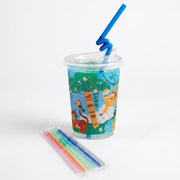Glownary Jungle Print Kids Plastic Cups with Lid and Straw, 12 oz Clear Round Disposable Cups for Children, 250 Count Case