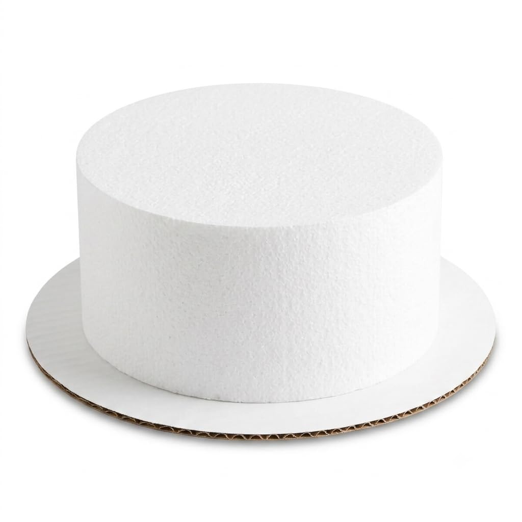 Glownary 8 x 4 Inch Round Foam Cake Dummy, White Polystyrene, Reusable Display Tier for Bakery Practice and Window Decor