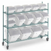 Glownary 18x72 Inch Epoxy Wire Shelving Unit with 15 Storage Bins, 4 Shelves, Mobile Cart, 600lb per Shelf, Green and White, with Casters and Scoops