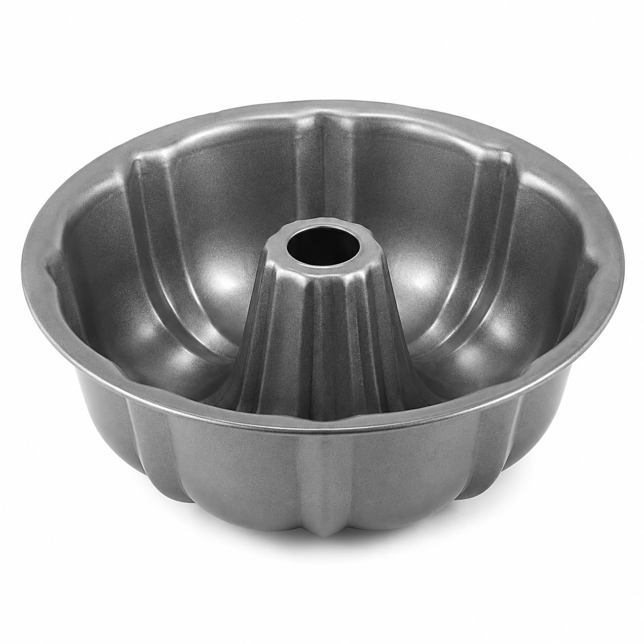 Glownary Carbon Steel Fluted Tube Cake Pan, 6-Cup Capacity, Non-Stick, 9.5-Inch Diameter, 2.75-Inch Deep, Silver, Round Baking Pan
