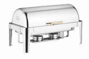 Glownary Supreme 8 Qt Stainless Steel Chafer, Full Size Roll Top with Gold Accent, Silver Rectangle, 27.75x20x17.25 Inches, for Buffet Banquets