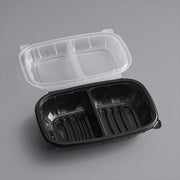 Black Polypropylene Hinged Container, 9x6x3 Inches, 2-Compartment, Microwaveable, BPA Free, Stackable Food Storage Container, 100 Count Case view 2