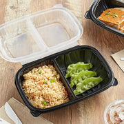 Black Polypropylene Hinged Container, 9x6x3 Inches, 2-Compartment, Microwaveable, BPA Free, Stackable Food Storage Container, 100 Count Case view 3