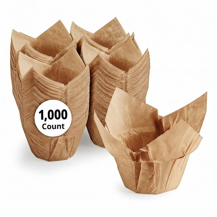 Glownary Natural Kraft Paper Muffin Wraps, 2x3.25 Inch High Crown, Unbleached Beige, Grease-Proof, Oven Safe, 1000 Count per Case