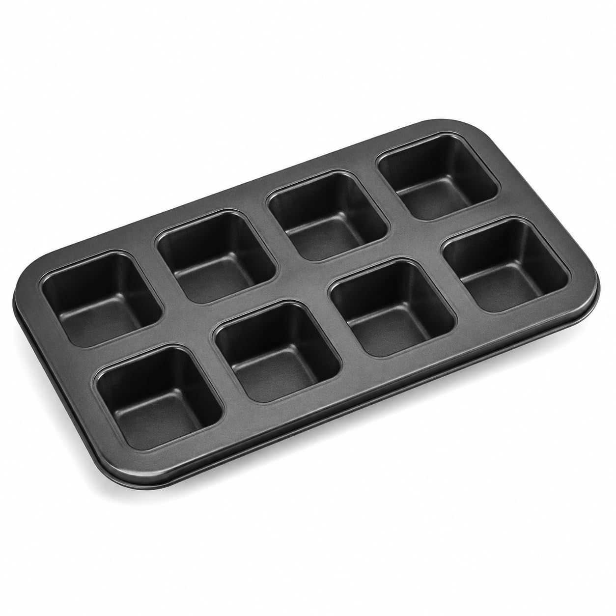 Glownary 8-Compartment Carbon Steel Mini Bread Pan, Non-Stick Silver Rectangle Loaf Pan, 14.2x9.5 Inch with 5 oz Cavities, Stackable for Commercial Bakery