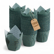 Glownary Tulip Baking Cups, Chorus Green and Gold Print, Heavy Weight Paper, 2x3.25 Inch, Grease-Proof, Oven Safe, 1000 Count