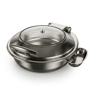 Glownary Voyage Round Stainless Steel Induction Chafer, 6 Qt, Glass Top with Soft-Close Lid, Silver Mirror-Polished Finish, 18 Inch