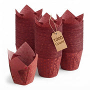 Glownary Tulip Baking Cups, Red and Gold Print, Heavy Weight Paper, 2x3.25 Inch, Grease-Proof, Oven Safe, 1000 Count per Case