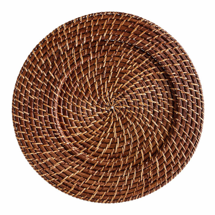 Glownary Round Auburn Rattan Charger Plate, 13 Inch, Hand Wash Only, Natural Bamboo Construction, 12 Pack