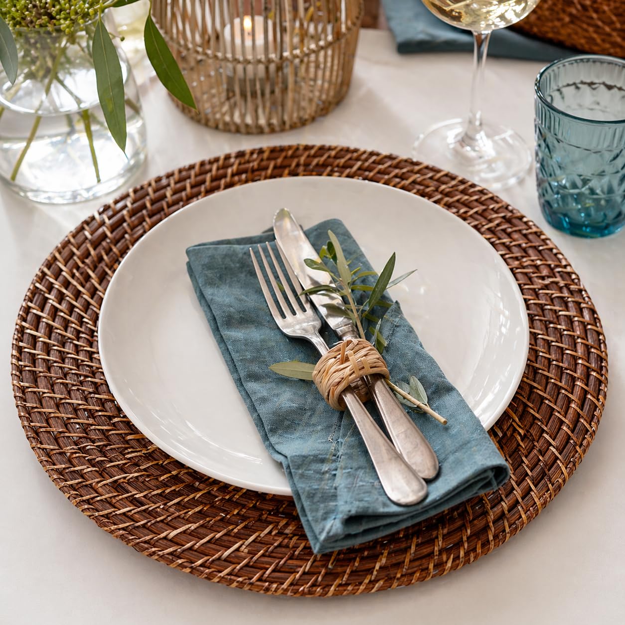 Glownary Round Auburn Rattan Charger Plate, 13 Inch, Hand Wash Only, Natural Bamboo Construction, 12 Pack view 2
