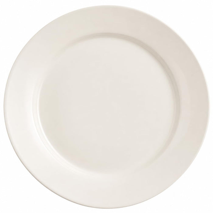 Glownary Stoneware Wide Rim Dinner Plates, 10.5 Inch, Ivory White, Microwave and Oven Safe, Round, 12 Count