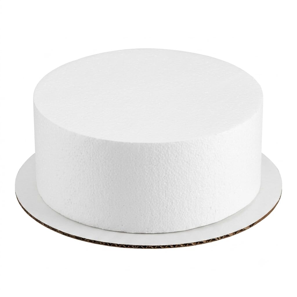 Glownary 10 x 4 Inch Round Foam Cake Dummy, White Polystyrene, Reusable Display Base for Tiered Cakes
