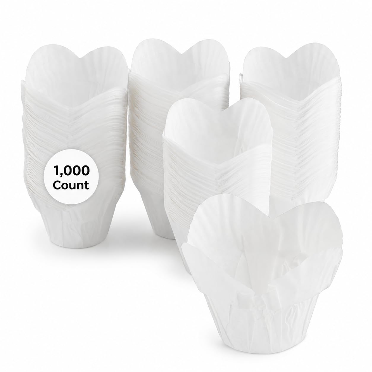 Glownary White Large Rounded Muffin Wraps, 2 x 2.75 Inch, Heavy Weight Paper, Grease-Proof, Oven Safe, Lotus Style, 1000 per Case