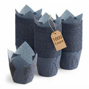Glownary Tulip Baking Cups, 2x3.25 Inch, Blue and Gold Print, Heavy Weight Paper, Grease-Proof, Oven Safe, 1000 Count
