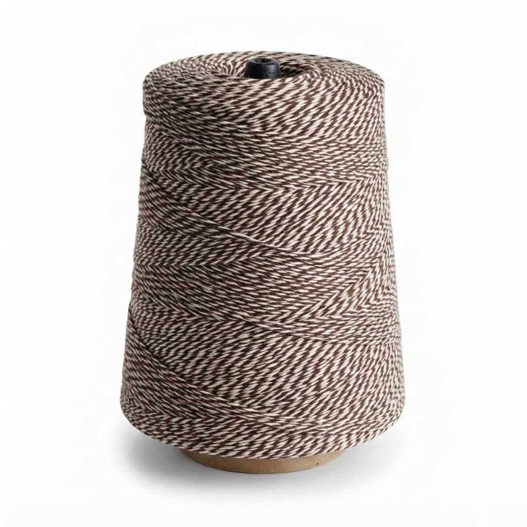 Glownary Brown and White Baker's Twine, 4-Ply Polyester Cotton Blend, 3360 Yards, 2 lb Cone for Bakery and Cafe Use