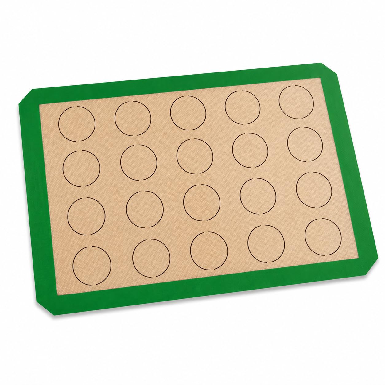 Glownary Half Size Silicone Macaron Baking Mat, Green, Non-Stick, 11.75 x 16.5 Inch, 20 Circle Template, Heavy Duty 1mm Fiberglass Weave