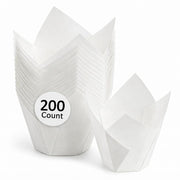 Glownary White Mini Tulip Baking Cups, 1 3/8 x 2 1/4 Inch, 1.5 oz Capacity, Grease-Proof, Oven Safe to 428°F, 200 per Pack