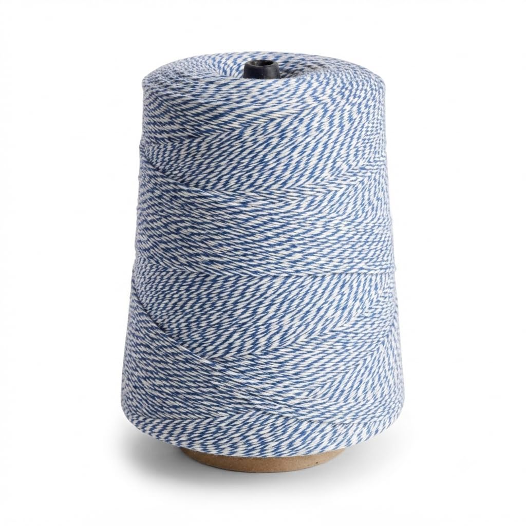 Glownary Blue and White Variegated Baker's Twine, 4-Ply Polyester Cotton Blend, 3360 Yards, 2 lb Cone for Bakery and Cafe Use