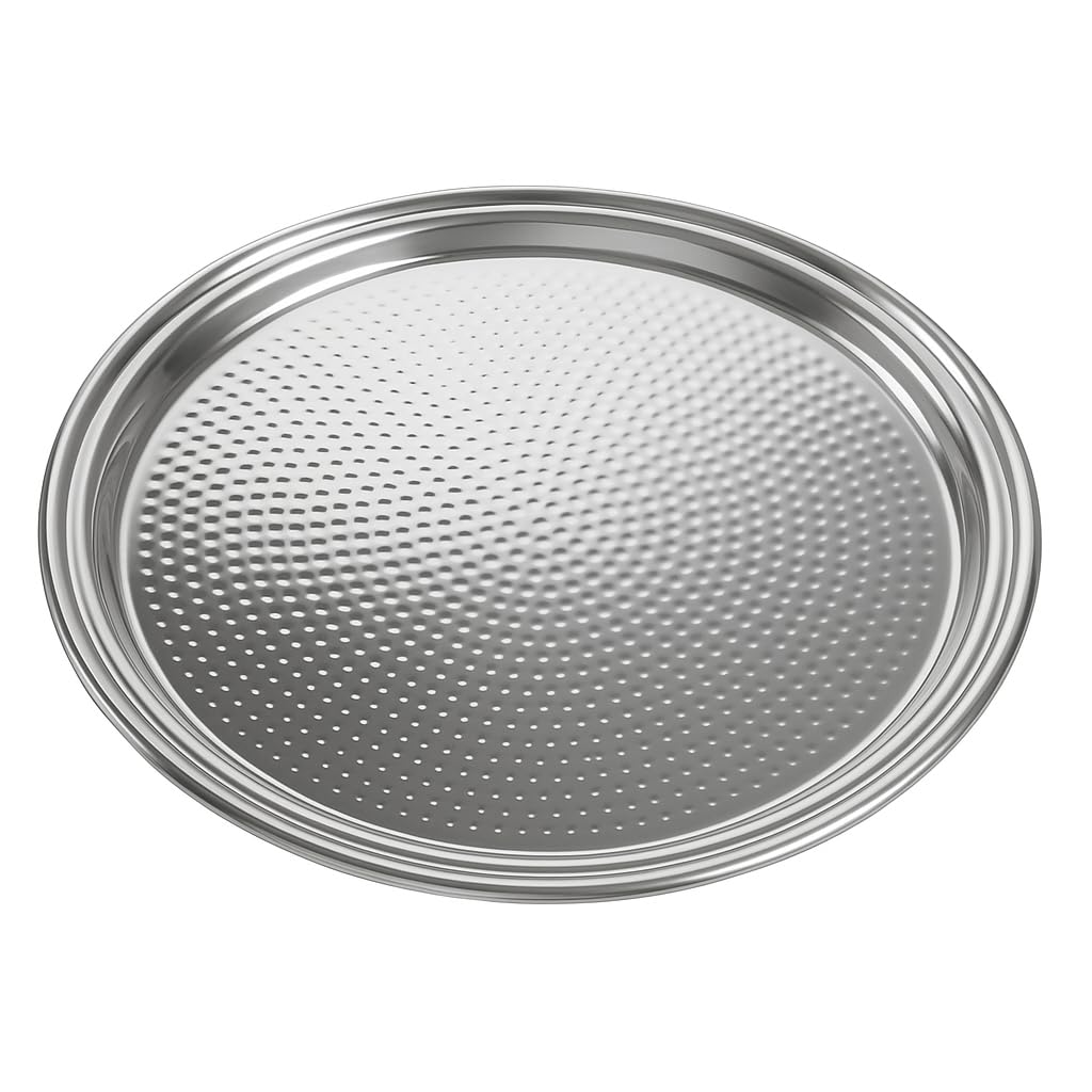 Glownary 15 Inch Round Hammered Stainless Steel Catering Tray, Silver Platter with Mirror-Polished Finish, Dishwasher Safe Serving Tray for Appetizers and Events