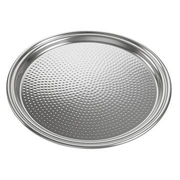 Glownary 15 Inch Round Hammered Stainless Steel Catering Tray, Silver Platter with Mirror-Polished Finish, Dishwasher Safe Serving Tray for Appetizers and Events