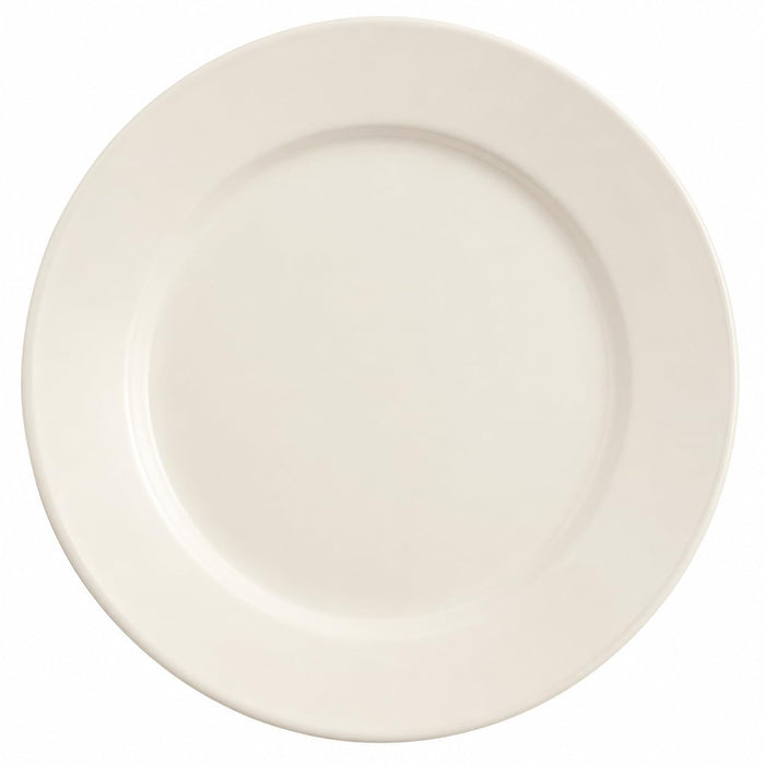 Glownary 9-Inch Ivory Wide Rim Stoneware Dinner Plates, Round, Microwave and Oven Safe, Commercial Grade, 24-Case