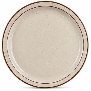 Glownary Brown Speckle Stoneware Dinner Plates, 10.5 Inch Round, Narrow Rim, Microwave and Dishwasher Safe, 12 Count
