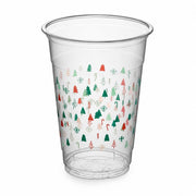 Glownary Modern Holiday 16 oz Clear PET Plastic Cold Cups, BPA Free, Recyclable, Round Medium Wall, Christmas Theme, 1000 per Case