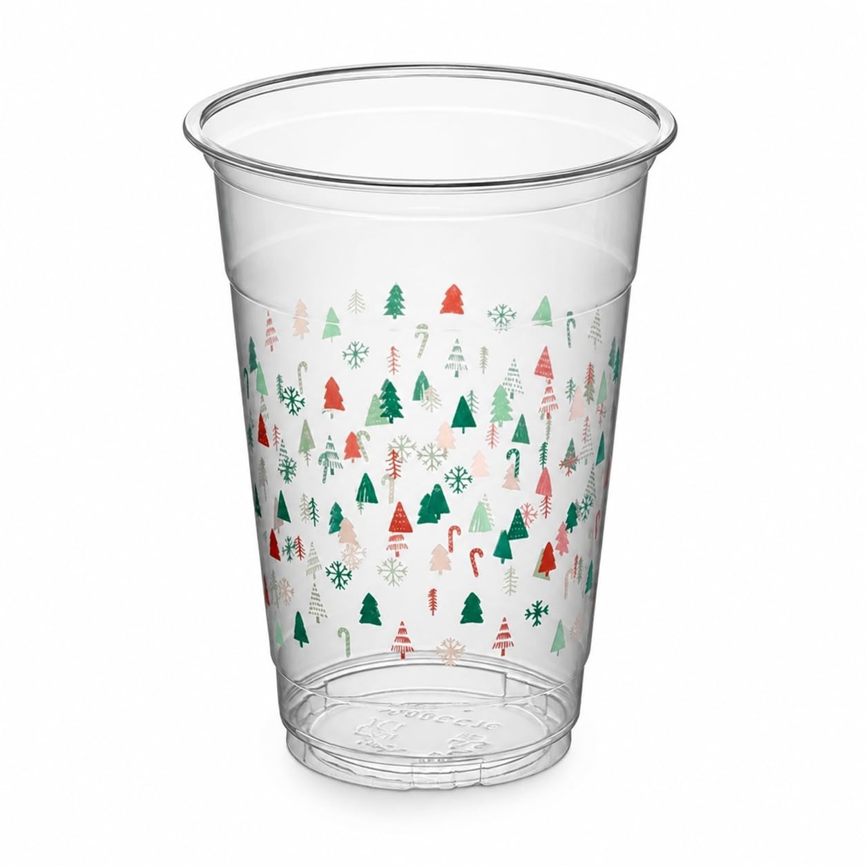 Glownary Modern Holiday 16 oz Clear PET Plastic Cold Cups, BPA Free, Recyclable, Round Medium Wall, Christmas Theme, 1000 per Case