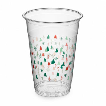 Glownary Modern Holiday 16 oz Clear PET Plastic Cold Cups, BPA Free, Recyclable, Round Medium Wall, Christmas Theme, 1000 per Case