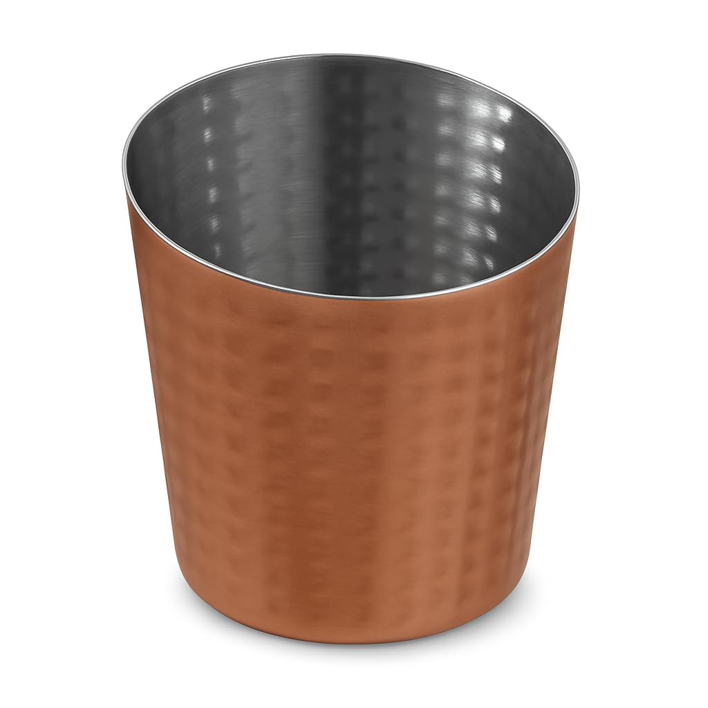 Glownary [ 12 fry holder Hammered Copper French Fry Holder, 12 oz Stainless Steel, Round Angled Top, Stackable Appetizer Cup, 4.5 Inch Height