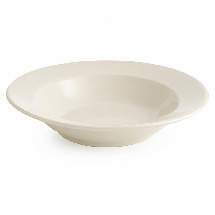Glownary Stoneware Pasta Bowl, 26 oz, Ivory White, Wide Rim with Rolled Edge, Microwave and Oven Safe, 12 Inch Diameter, 12 per Case