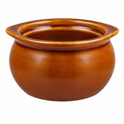 Glownary Brown and Ivory Stoneware Onion Soup Crock Bowl, 12 oz, Round with Handles, Dishwasher Safe, Microwave and Oven Safe, 24 per Case
