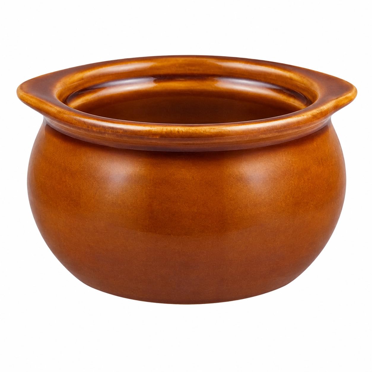 Glownary Brown and Ivory Stoneware Onion Soup Crock Bowl, 12 oz, Round with Handles, Dishwasher Safe, Microwave and Oven Safe, 24 per Case