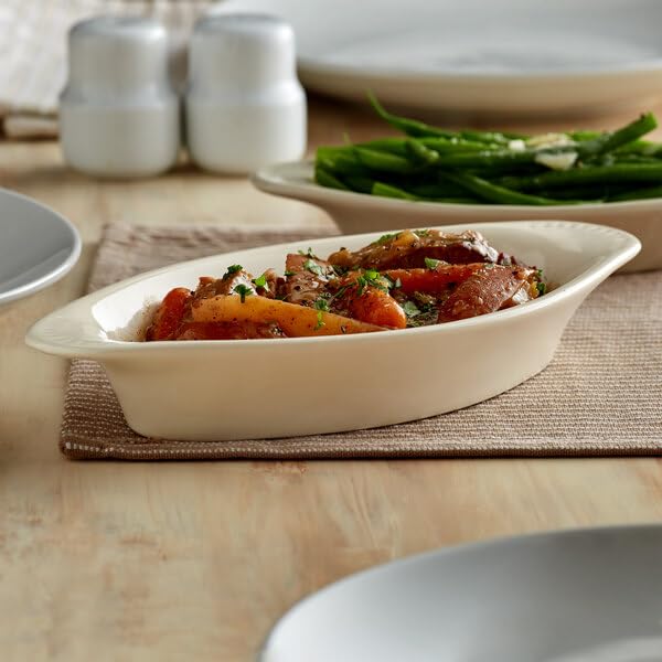 Glownary Oval Stoneware Rarebit, 12 oz Capacity, Ivory White, 10 x 5.25 x 1.25 Inches, Microwave, Oven and Dishwasher Safe, 12 Pack view 2