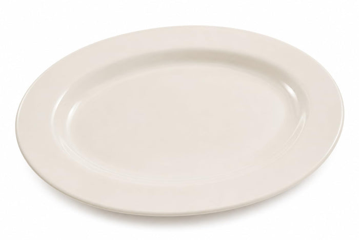 Glownary Ivory Wide Rim Oval Stoneware Platter, 12 1/2 x 8 7/8 Inches, Microwave and Dishwasher Safe, 12 per Case