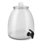 Glownary Glass Beverage Dispenser, 2.4 Gallon Beehive Design, Clear Crystal with Matching Lid, Dishwasher Safe, 12 x 10 x 12.75 Inches