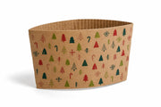 Glownary Christmas Print Coffee Cup Sleeve, Corrugated BPA-Free, 10-24 oz, Brown, Green, Red, Pink, Multicolor, Holiday Theme, 1200 per Case