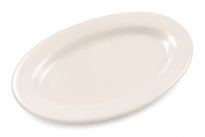 Glownary Stoneware Oval Platter, Ivory White, 9 3/8 x 6 1/2 Inch, Wide Rim with Rolled Edge, Microwave and Dishwasher Safe, 24/Case