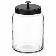 Glownary Dusk Glass Storage Jar with Black Metal Lid, 2 Gallon Capacity, Clear Crystal, Round Shape, 13 Inches Height, for Food Display