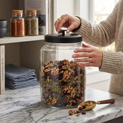 Glownary Dusk Glass Storage Jar with Black Metal Lid, 2 Gallon Capacity, Clear Crystal, Round Shape, 13 Inches Height, for Food Display view 3
