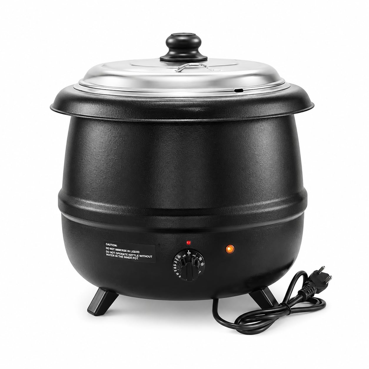 Commercial Soup Kettle Warmer, 14 Qt Black Electric Food Warmer with Hinged Lid, 600W Round Stainless Steel Inset, 120V Temperature Control, 16 Inch