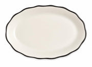 Glownary Oval Stoneware Platter, 11 5/8 x 8 1/2 Inch, Ivory with Black Band, Scalloped Edge, Wide Rim, 12 per Case