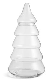Glownary Glass Pine Tree Storage Jar, 110 oz, Clear Crystal with Lid, 13.75 Inches Tall, Decorative Holiday Design for Bakery Display