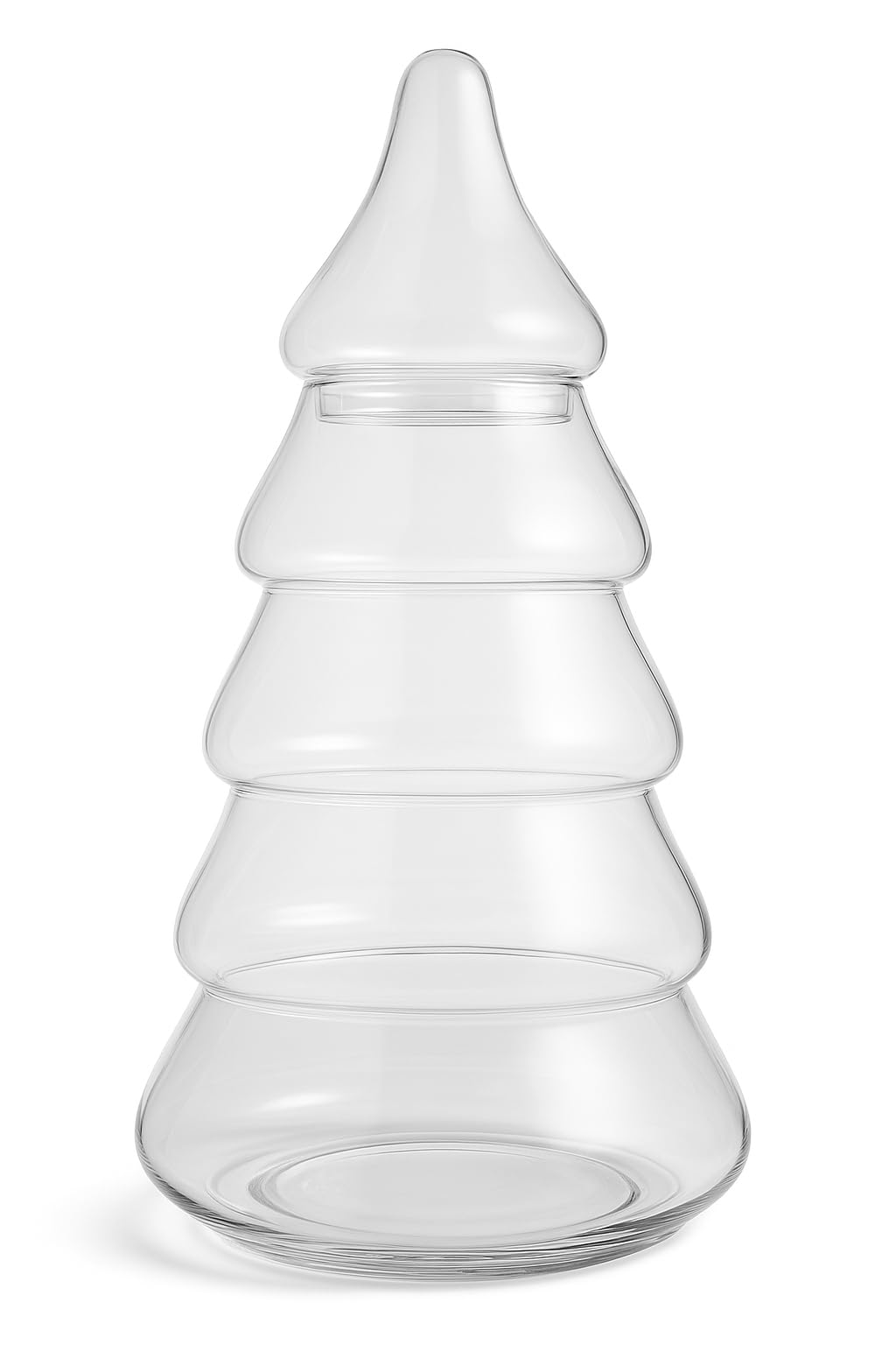 Glownary Glass Pine Tree Storage Jar, 110 oz, Clear Crystal with Lid, 13.75 Inches Tall, Decorative Holiday Design for Bakery Display