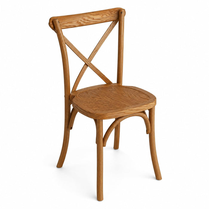 Glownary Vineyard Cross Back Chair, Barrel Brown Ashwood, Stackable, 300 lb Capacity, for Banquets and Restaurants