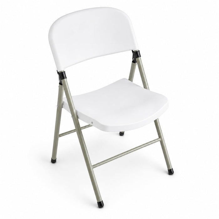 Glownary [4 Pack White Contoured Folding Chair, Steel Frame, Gray Powder Coated Finish, Indoor Outdoor Use, 250 lb Capacity, 19x20x32.5 Inches